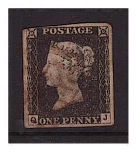 SG2 1d Penny Black plate 2 Q-J corner letters. Three margins, red Maltese Cross. - Picture 1 of 2