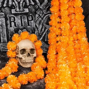 5FT Marigold Garlands Artificial Marigold Flower Garland w/ Bell For Pooja Decor - Picture 1 of 23