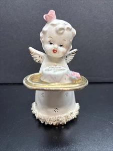 Vintage Napco Porcelain ANGEL Holding Happy Birthday Cake Japan - Picture 1 of 7