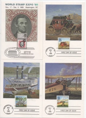 United States World Stamp Expo 89 set of 9 maximum cards FDC cancel w/ envelope - Image 1 of 3