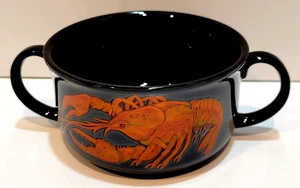 1984 D.H. Holmes Lobster Crawfish Stoneware Two Handle Soup Gumbo Bowl Japan Blk - Picture 1 of 8