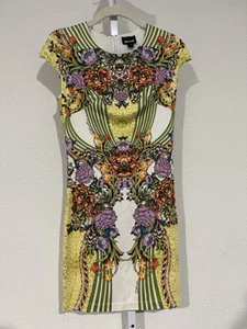 Just Cavalli Cocktail Dress Sz S Midi Floral Print Y2K 90s Womens Viscose T90 - Picture 1 of 13