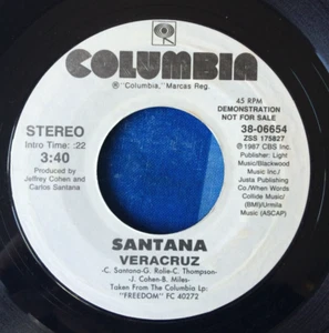 SANTANA 7" promo / demo single record Veracruz. Columbia USA 1987 - Picture 1 of 2