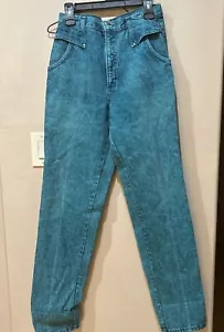Jeans roper vintage donna anni '90 turchese lavaggio acido anni '90 vita alta nuda - Foto 1 di 14