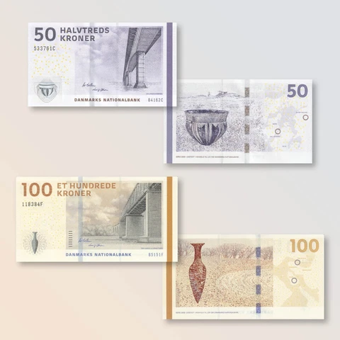 Denmark Set 2 Pcs: 50 100 Kroner, 2015-16, P65 P66, Latest Series | UNC Cover