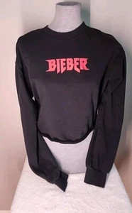 Justin Bieber Purpose Tour Long Sleeve Crop Top Black Size S Crewneck T-Shirt - Picture 1 of 5