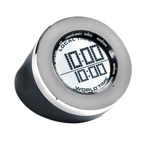Seth Thomas World Time Multifunction Clock in Black and Silver Cover
