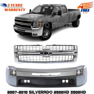Front Bumper Face Bar Chrome & Grille Assembly 2007-2010 Silverado 2500HD 3500HD - Picture 1 of 12