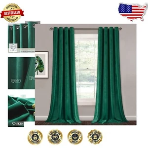Sophisticated 84" Emerald Velvet Blackout Curtains - 2 Panels for Luxury Homes - Picture 1 of 10