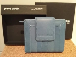 PIERRE CARDIN denim leather RFID wallet, cards, zip for coins, ID, box, BNWT - Picture 1 of 12
