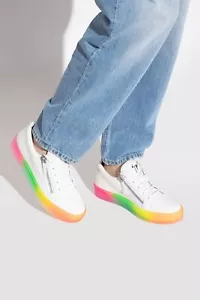 Giuseppe Zanotti Rainbow Sole Low Top Sneakers Women's 38/8US White Lace Zip Up - Picture 1 of 17