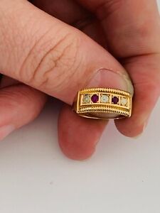 15ct gold ruby & seed pearl ring, Victorian Chester 15k 625