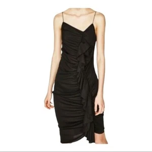 NWT ZARA Small Asymmetrical Ruffle Spaghetti Strap MIDI Dress - Picture 1 of 6