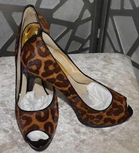 MICHAEL KORS ANIMAL PRINT CALF HAIR PLATFORM PEEP TOE HEELS( SZ: 9.5) - Picture 1 of 6