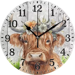 Wooden Clock - Very Happy Cow - 30cm Silent Wall Clock - Fabulous Image - Cattle - Picture 1 of 2