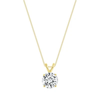 IGI E/VVS 1.5 Ct Round LabCreated Grown Diamond Pendant Necklace 14K Yellow Gold - Image 1 of 3