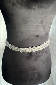 Altar'd State Gunmetal Gray Beaded Belt Stretch Elastic Snap Back Sz L (28 In) - Picture 1 of 6