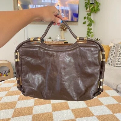 BAGS BY ZENITH HANDMADE LEATHER BAG PURSE BROWN GOLD VINTAGE - Image 1 of 4