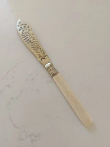 Antique Silverplated Fish Knife Leaf Design Celluloid Handle 7" EPNS - Picture 1 of 10