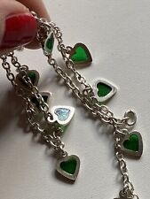 Sterling Silver Vintage Necklace Heart Green Enamel Argento Collana Charms Cuore