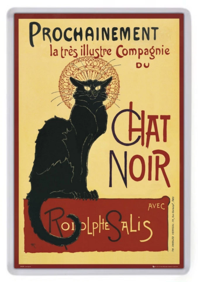 Le Chat Noire Fridge Magnet. Classic French Poster Art