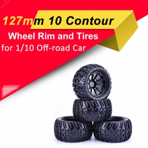 4x 127mm 10 Contour Off-road Wheel Rim+Tires for RC Car 1/10 Monster Truck - Picture 1 of 9