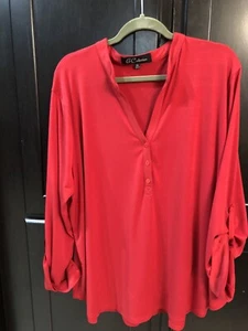 G Collection Roll Tab Sleeve Top Woman’s Plus 3X Red Long Sleeve - Picture 1 of 9