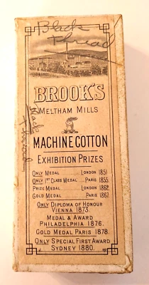 Antique Brooks Meltham Mills Black Glace Cotton Machine Thread Box of 12  #23107 - Image 1 of 4