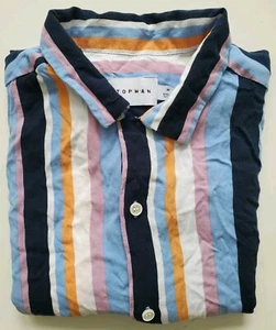 TOPMAN Striped Hawaiian Short Sleeve Men's M Bright Multicolor Turkey Made Shirt - Picture 1 of 7