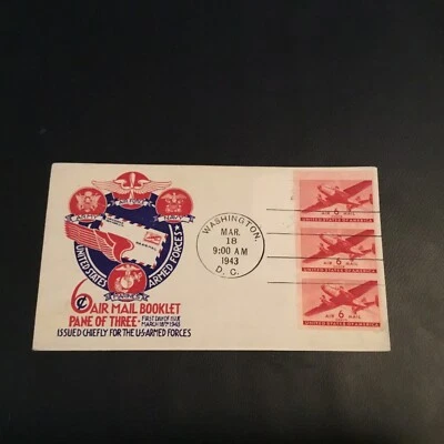 FDC 1943 #C25a STAEHLE THERMOGRAPHY CACHET WITH 3 6 CENT Stamps USA  - Image 1 of 2