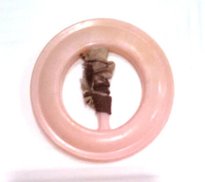 Antique Women Belt Buckle Slide Pink Plastic w/vintage remnant Round 2 1/2" - Image 1 of 4