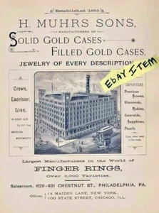 1887 Reklame H. MUHRS SONS Schmuck GOLD Ringe PHILADELPHIA PENNSYLVANIA - Bild 1 von 1