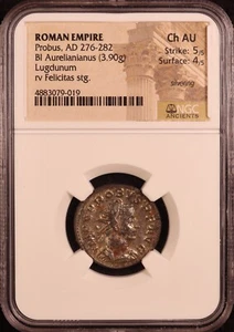 Roman Empire Probus Aurelianianus (276-282 AD) - NGC Choice AU! 5/5 Strike! PQ+ - Picture 1 of 12