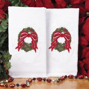 Set of 2-Wreath Terry Towel Pair-Stamped Holiday-Christmas to Embroider - Picture 1 of 1