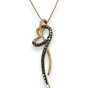 LeVian 14kt Rose Gold 18" Ribbon Heart Necklace Champagne "Chocolate" Diamonds - Picture 1 of 7