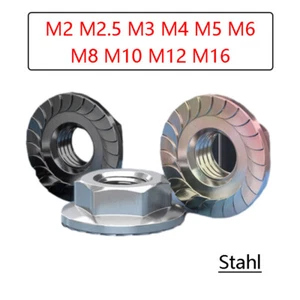 Stahl Flansch Sechskantmuttern Metrisch M2 M2.5 M3 M4 M5 M6 M8 M10 M12 M16 - Picture 1 of 37