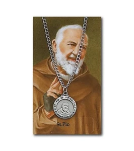 †St. Padre Pio: Holy Card & Medal w/ Chain Set – Catholic Sacramental - Picture 1 of 1