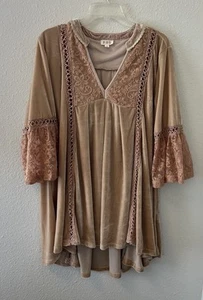 POL Dress Womens L Pink Velvet Mini Tunic Top Fairy Boho Festival Cottage - Picture 1 of 20