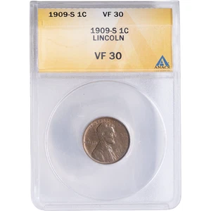 1909-S Lincoln Wheat Cent ANACS VF30 - Picture 1 of 2