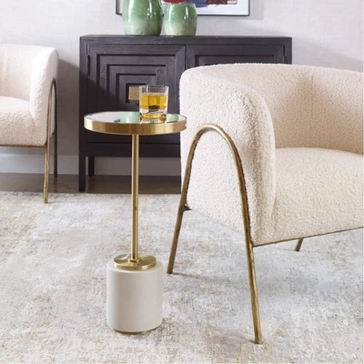 Uttermost 25208 Laurier End or Side Table White Faux Shagreen and Brushed Brass - Image 1 of 2