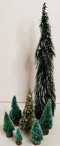 Spazzola Sisal Vintage Legno Alberi 7 Villaggio di Natale Putz House 1,25"-13" Neve Decs - Foto 1 di 13