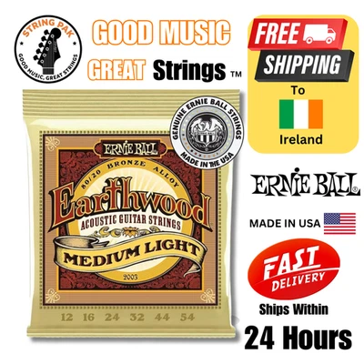 Ernie Ball Earthwood Medium/Light Acoustic Guitar Strings 12-54 + 7 Guitar Picks - Image 1 of 4