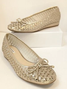 Alex Marie Fiore Women's Rhinestone Woven Bow Detail Mini Wedge Flats | Size 7.5 - Picture 1 of 15