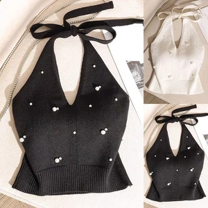 Fashion Forward Beaded Halter Neck Suspender Vest Must Have Outerwear for Women - Picture 1 of 13