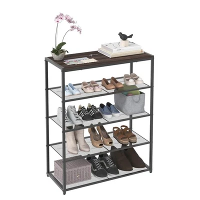 5-Tier Shoe Rack, Storage Organizer, with Wood Top Shelf, 4 Metal Mesh Shelve... - Image 1 of 4