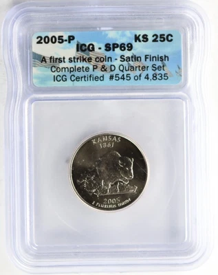 2005 P Washington Quarter Kanas Satin Finish ICG SP69 - Image 1 of 3