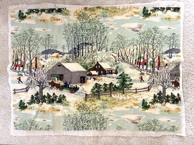 Vintage Handcrafted Trapunto Raised Quilted Textile Art - Farm Scene 20x30 - Image 1 of 4