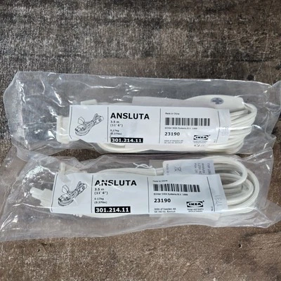 Lot of 2 Ikea ANSLUTA Power Supply Cord with Switch 11' 6" White 301.214.11 NEW - Image 1 of 4