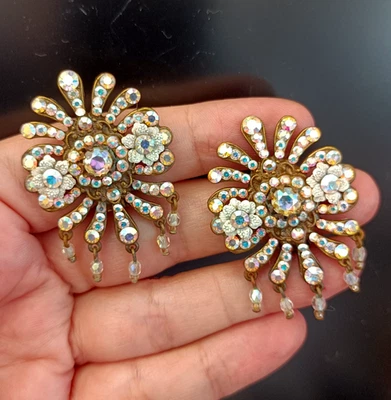 Pendientes Clip Michal Negrin Renacimiento Victoriano AB Retro Novia Brillante Cuelga De Colección Foto 1 de 4