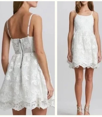 $547 Alice + Olivia Rora Ivory Lace Tonal Underlay Mini Above Knee Dress Size 2 - Image 1 of 4